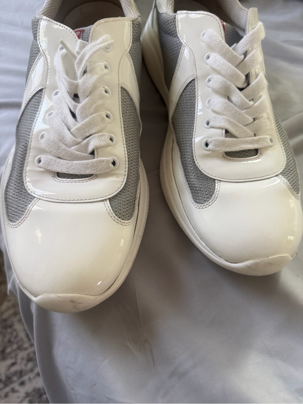 Prada White and Light Gray Low-Top Sneakers